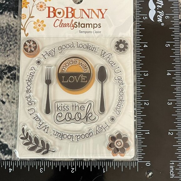 Bo Bunny WHAT YOU GOT COOKIN’ kiss The Cook Made W Love Clearly Cling Stamp Se - Picture 3 of 6